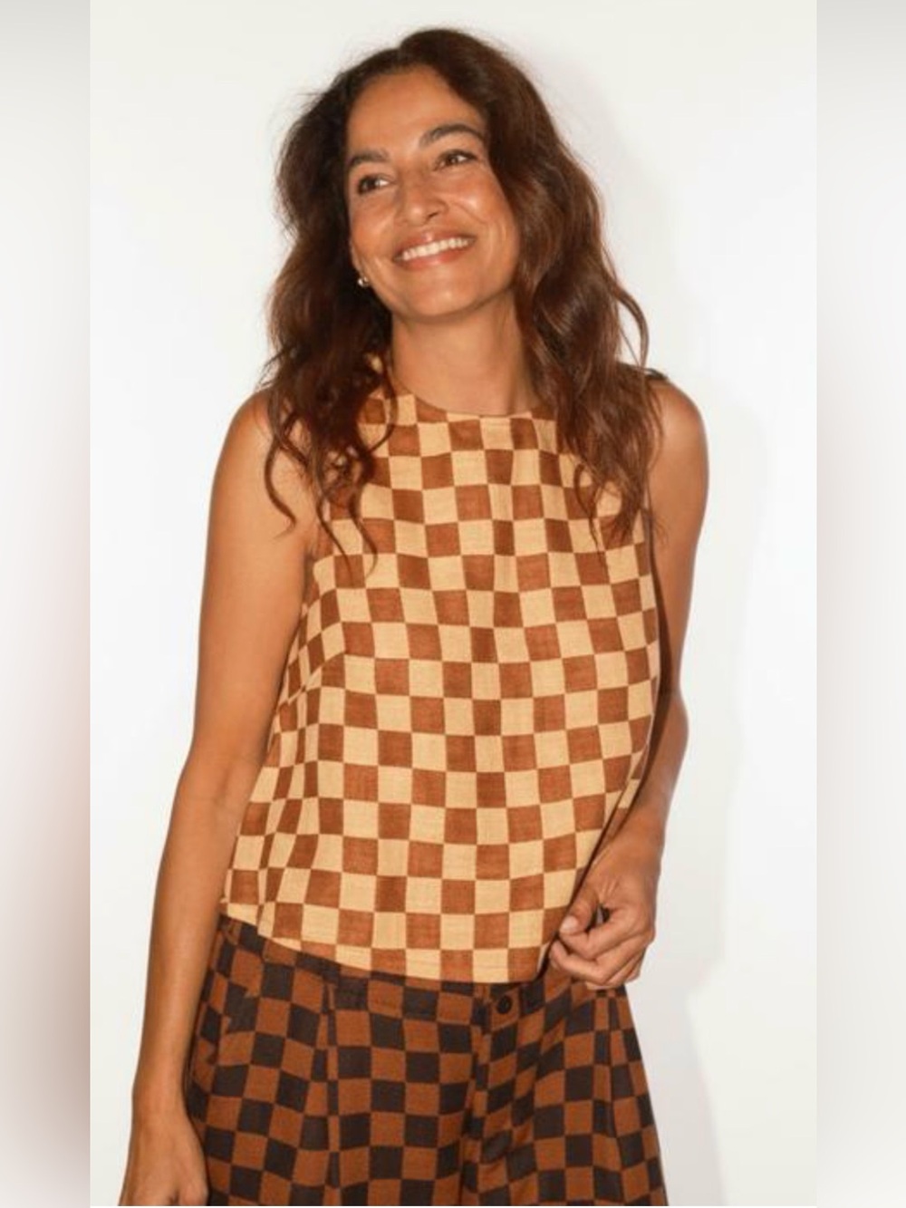 Ace & Jig Nola button tank top Rhyme checkered check large NWT